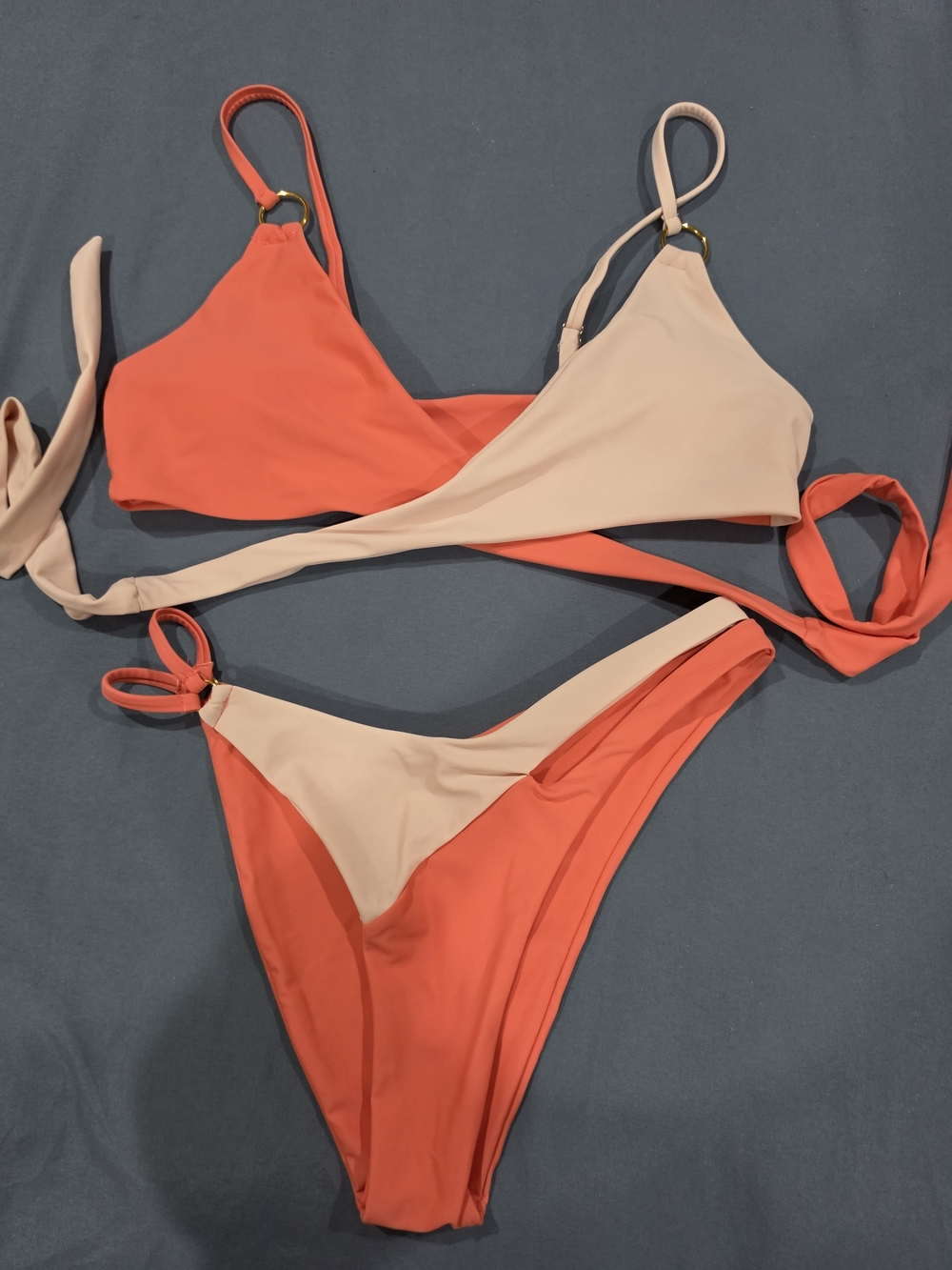 Two-Tone Coral and Nude Women’s Wrap Bikini - Unbranded Size Small